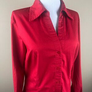 Worthington Long Sleeve Blouse Size 12 Red, Button Down, Collar, Button Down